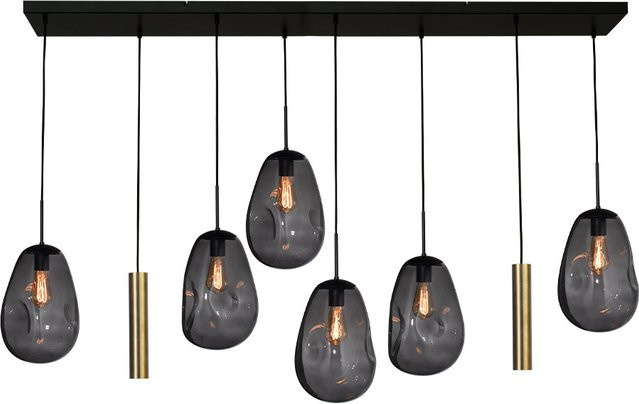 Masterlight Lava 6/2 Pendelleuchte 8-flammig mit Glas in Rauchgrau und Messing antik - Bild 1