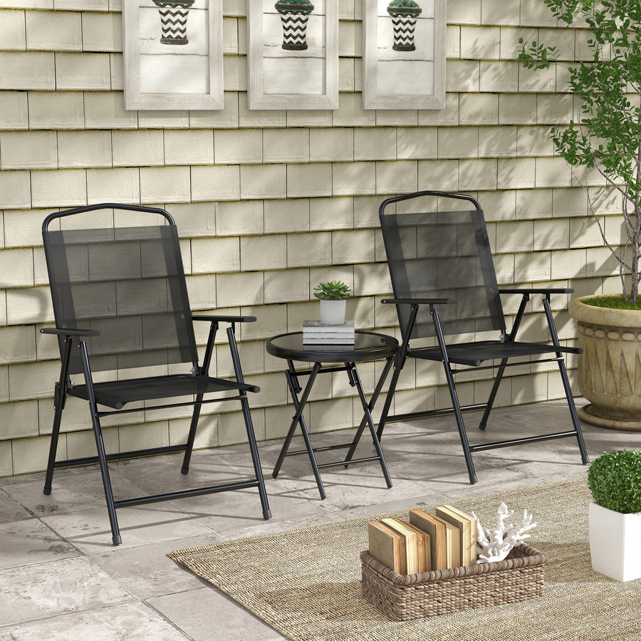 Outsunny Gartenbistro-Set 3-teilig in Schwarz mit 2 klappbaren Stühlen und rundem Glastisch - Bild 2