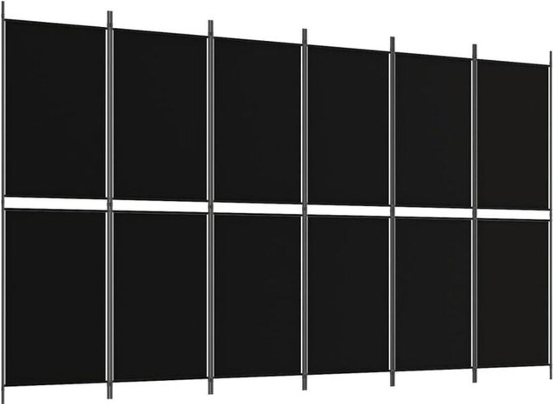 Vidaxl 6-teiliger Paravent Modern Schwarz aus Textil und Metall, B: 300 cm, H: 180 cm - Bild 1