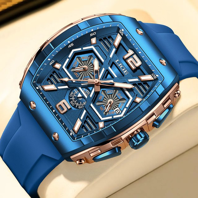 LIGE Chronograph, Quarzuhr, Silikon, Blau, Herren - Bild 1