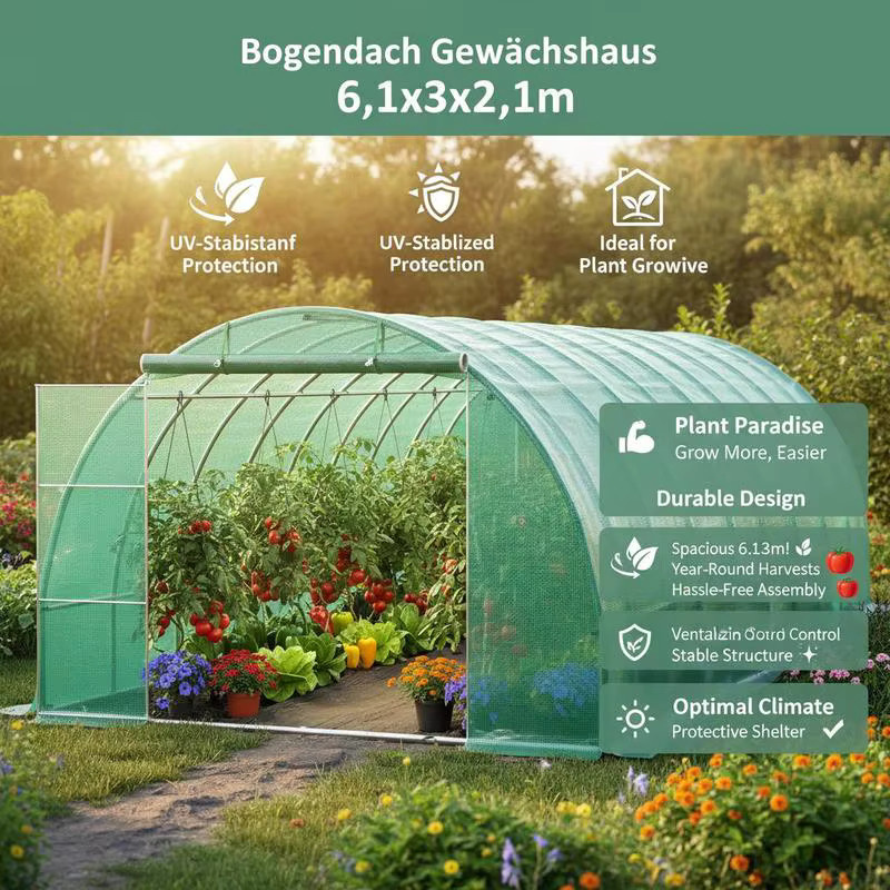 Bodendach-Gewächshaus mit Bogendach und PE-Abdeckung, verzinkter Stahlrahmen, B/T/H: 6,1 x 3 x 2,1 m - Bild 3