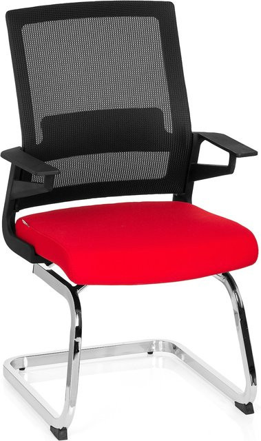 hjh OFFICE Freischwinger INVENTOR mit Armlehnen aus Stoff und Netzstoff in modernem Design - Bild 1