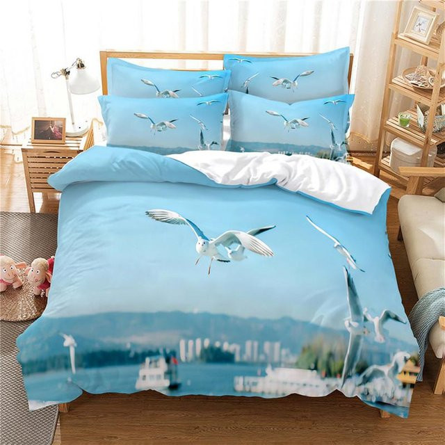 Blue Sky Seagull Bettwäsche-Set von Binchi Outdoor Product mit 3D-Digitaldruck in Blau, Material Mikrofaser, B/H: 200 x 200 cm - Bild 1
