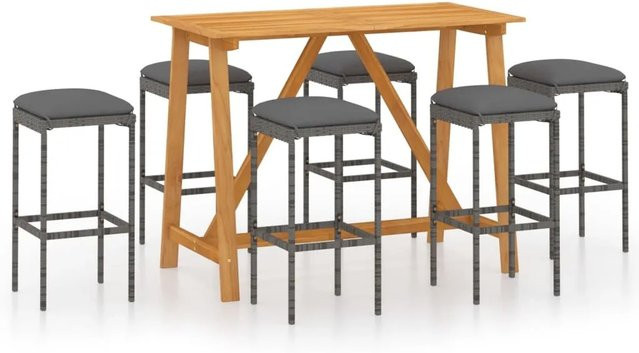 vidaXL 7-tlg Gartenbar-Set mit Kissen in Grau und Anthrazit aus Holz und Stahl - Bild 1