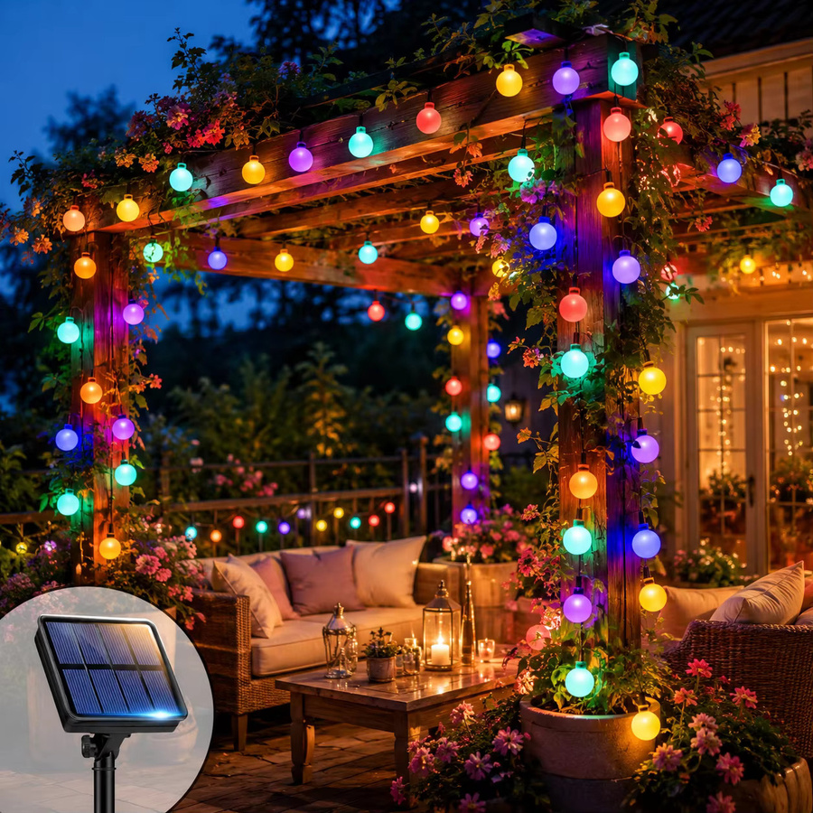 Solar LED Kugellichterkette in Mehrfarben für Garten, Terrasse und Außenbereich - Bild 5