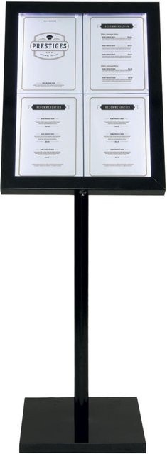 Securit LED-Menüständer A4 Black Star in Schwarz aus lackiertem Stahl mit Standfuß und Sockel, B/T/H: 50 x 24,7 x 138 cm - Bild 1