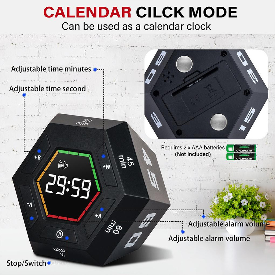 Wucifang Bags Sechseckiger LED Digitaler Timer Würfel Magnetisch Klappbar in Silber - Bild 5