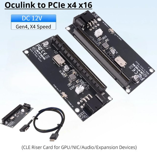 ADT-Link Oculink SFF-8612 zu PCIe X4 X16 Slot Adapterkarte mit SFF-8611 4i Kabel in Schwarz für PC Mainboard und Grafikkarte - Bild 1