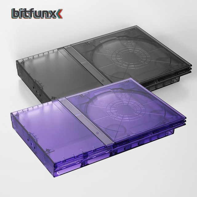 Bitfunx Ersatzhülle für PS2 Slim Spielekonsole in Schwarz-Lila durchscheinend Retro-Design - Bild 1