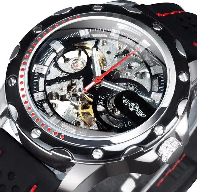 FORSINING Armbanduhr Automatik, Skeleton, Schwarz, Kautschukband, Herren - Bild 1