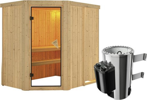 Karibu Sauna Wenden in Beige mit 3,6 kW Saunaofen und integrierter Steuerung für 3 Personen, B/T/H: 196,0 x 198,0 x 151,0 cm - Bild 1