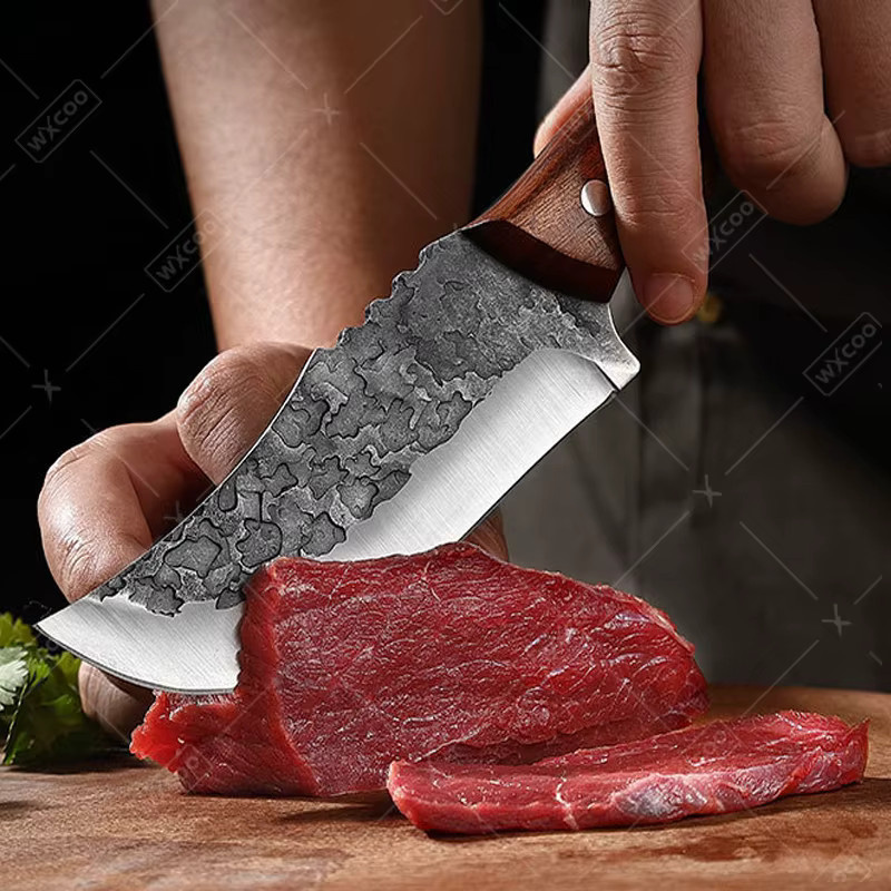 WXCOO Handgefertigtes Fleischbeil aus Edelstahl mit Holzgriff als geschmiedetes Küchenmesser für Fleisch, Obst und Gemüse - Bild 3
