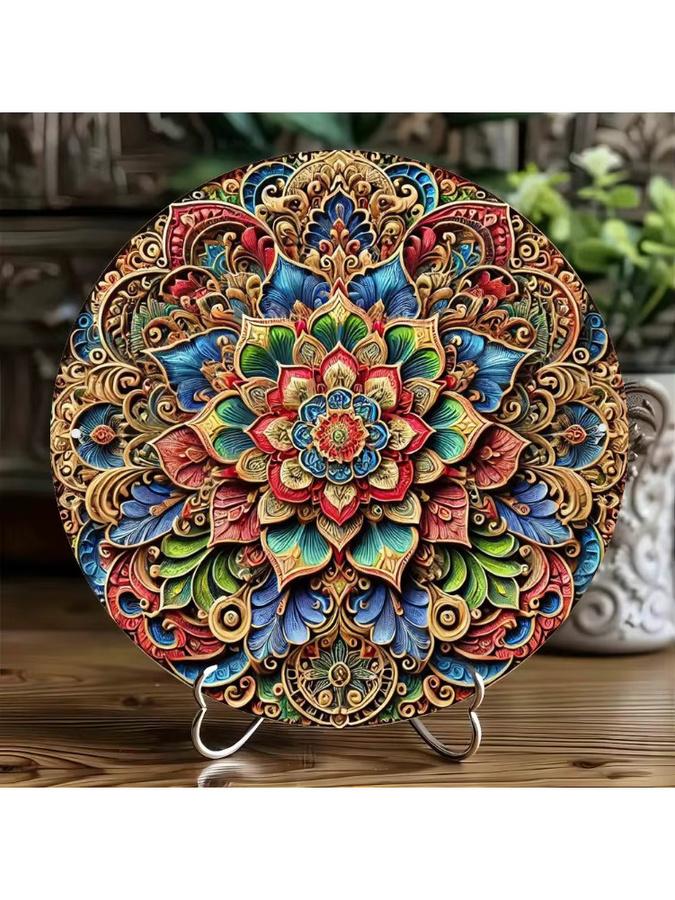 Hello Young Runde Mandala Wandkunst aus Aluminium in Multicolor, Florales 2D-Metallplakat für Wohnzimmer und Schlafzimmer - Bild 5