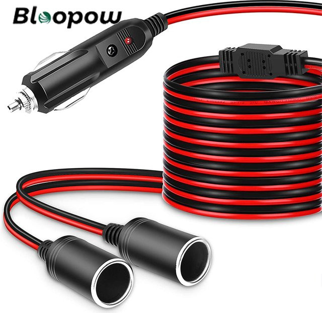 Bloopow Zigarettenanzünder-Verlängerungskabel 1 auf 2 DC 12 V Splitter-Adapter, Schwarz, Länge: 1,8 m - Bild 1