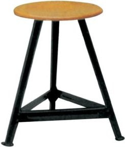 Bandstahlhocker Dreibein mit Holz-Rundsitz in Schwarz und Braun, Höhe: 55 cm, Durchmesser: 35 cm - Bild 1
