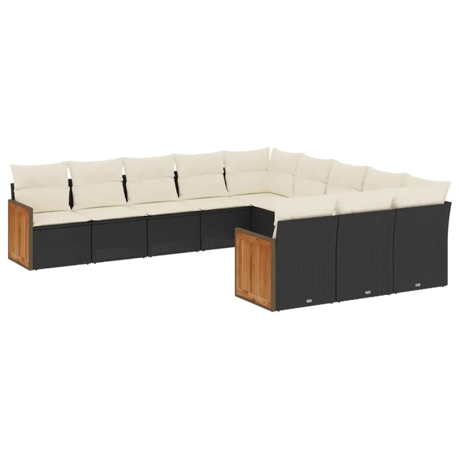 vidaXL 11-teilige Garten-Sofagarnitur aus Polyrattan in Schwarz mit Kissen und L-Form - Bild 2
