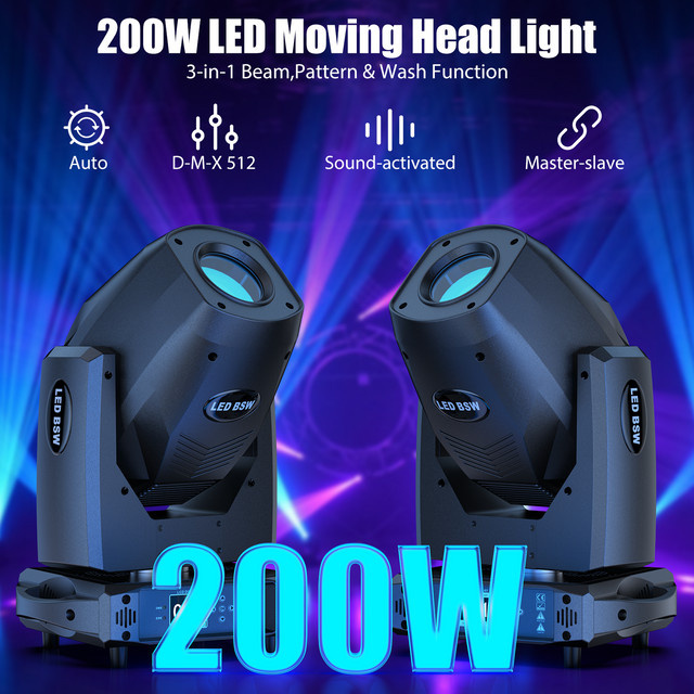 U'King 200W LED Moving Head Spot Light mit DMX512, Beam und Wash-Effekt, 5-Facetten-Prisma, RGB, Schwarz - Bild 1
