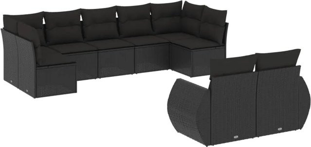 vidaXL 9-teilige Garten-Sofagarnitur aus Poly-Rattan in Schwarz mit Sitzkissen und Rückenkissen aus wetterfestem Polyester und pulverbeschichtetem Stahl - Bild 1