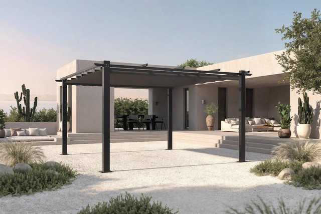 OUTFLEXX Pergola mit faltbarem Stoffdach in Anthrazit, Aluminium und Polyester, B/T: 400 x 400 cm, mit Air-Vent System und UV-beständig - Bild 1