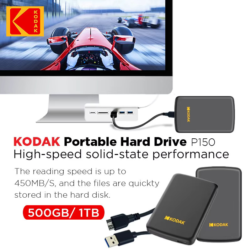 Kodak P150 Externe Festplatte HDD mit USB 3.0 und USB-A Anschluss, Schwarz, 1 TB oder 500 GB Kapazität für PC, Laptop und Smartphone - Bild 4