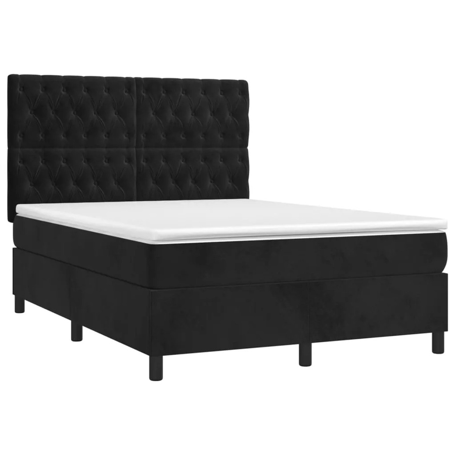 vidaXL Boxspringbett mit Matratze in Schwarz aus Samt mit LED-Unterbettbeleuchtung und USB-Ladeport, B/T: 140 x 190 cm - Bild 2