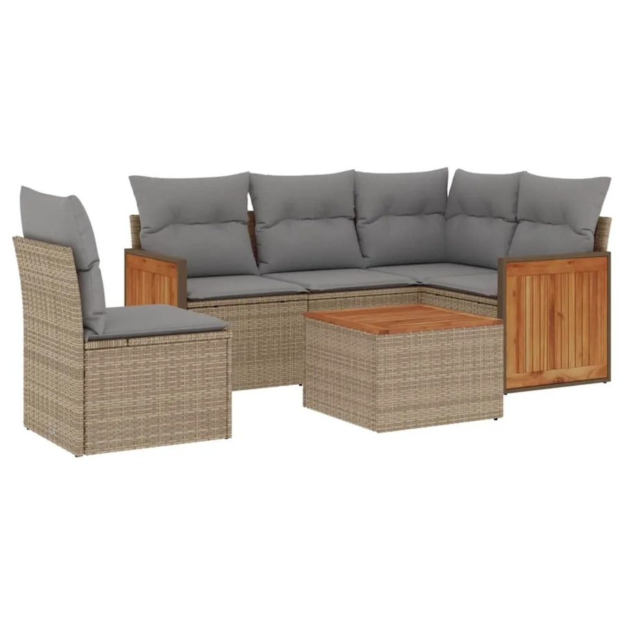 vidaXL 6-tlg Garten-Sofagarnitur aus Polyrattan in Beige mit Kissen und Couchtisch im L-Shape Design - Bild 2