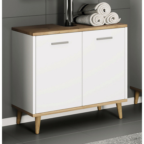 VCM Waschbeckenunterschrank Landos Badschrank mit zwei Drehtüren, Beige/Eiche, B/T/H: 60 x 28 x 56 cm - Bild 3