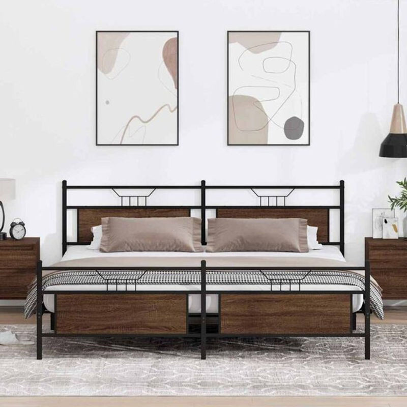 Metallbett Vidaxl in Braun Eichen-Optik aus Metall und Holzwerkstoff im Industrial-Design B/T/H: 200 x 200 x 91,5 cm - Bild 1