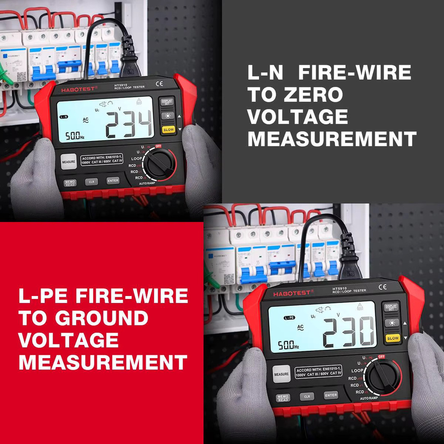 HABOTEST HT5910 Digitales Widerstandsmessgerät in Rot mit LCD-Display, Leckstrom-Schaltertester, Voltmeter, Megohmmeter und RCD/Loop-Tester mit 1000 Datenspeicher - Bild 2