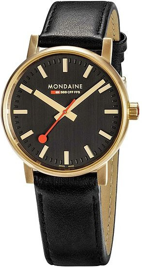 Mondaine Bahnhofsuhr, Quarz, Edelstahl, 40 mm, Leder, Schwarz, Unisex - Bild 1