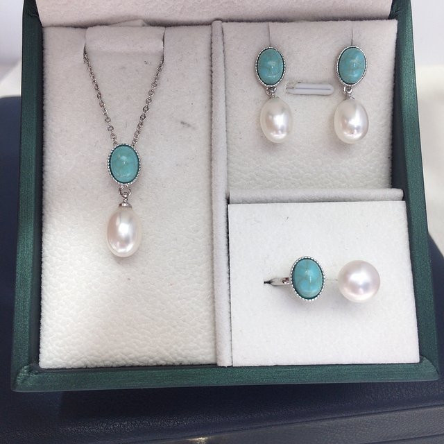 ZHBORUINI Schmuck-Set, Süßwasserperle, Reisform, Tröpfchenform, Unisex - Bild 1