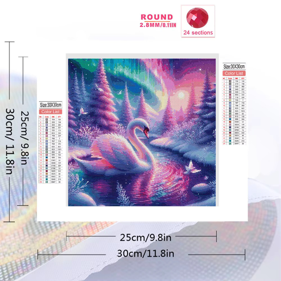 EverShine Diamant-Stickerei DIY Malerei Schwan in Winterlandschaft als Voll-Diamant-Mosaik mit Aurora Strass-Steinen in Multicolour - Bild 2