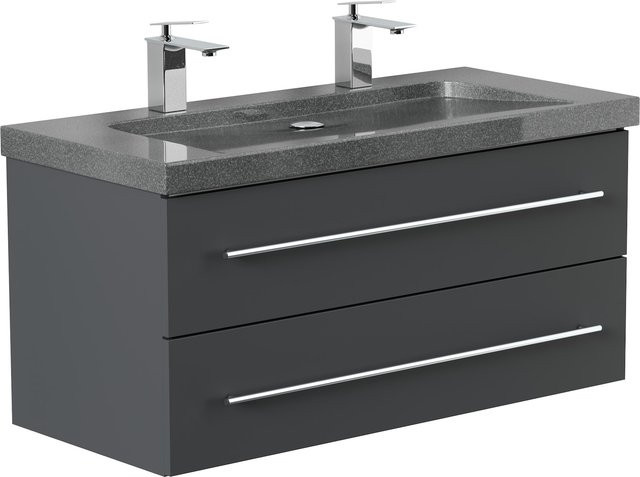 Badmöbel Granit G654 YAMO von Posseik in Grau mit 2 Hahnlöchern und SoftClose, Breite: 100 cm, Tiefe: 50 cm, Höhe: 44 cm - Bild 1