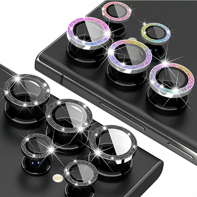 Diamant-Linsenschutz für Samsung Galaxy S26 Ultra, S25 Plus, S24+ und S23 Ultra Kameraobjektivring in Schwarz mit glänzender Objektivkappe - Bild 1