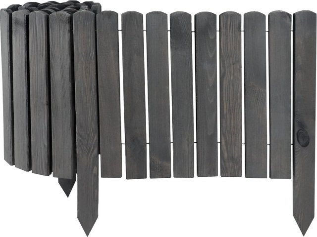 Aquagart Holz Rollzaun Grau 4er Set Flexible Beeteinfassung und Rasenabgrenzung für Wege und Beete - Bild 1