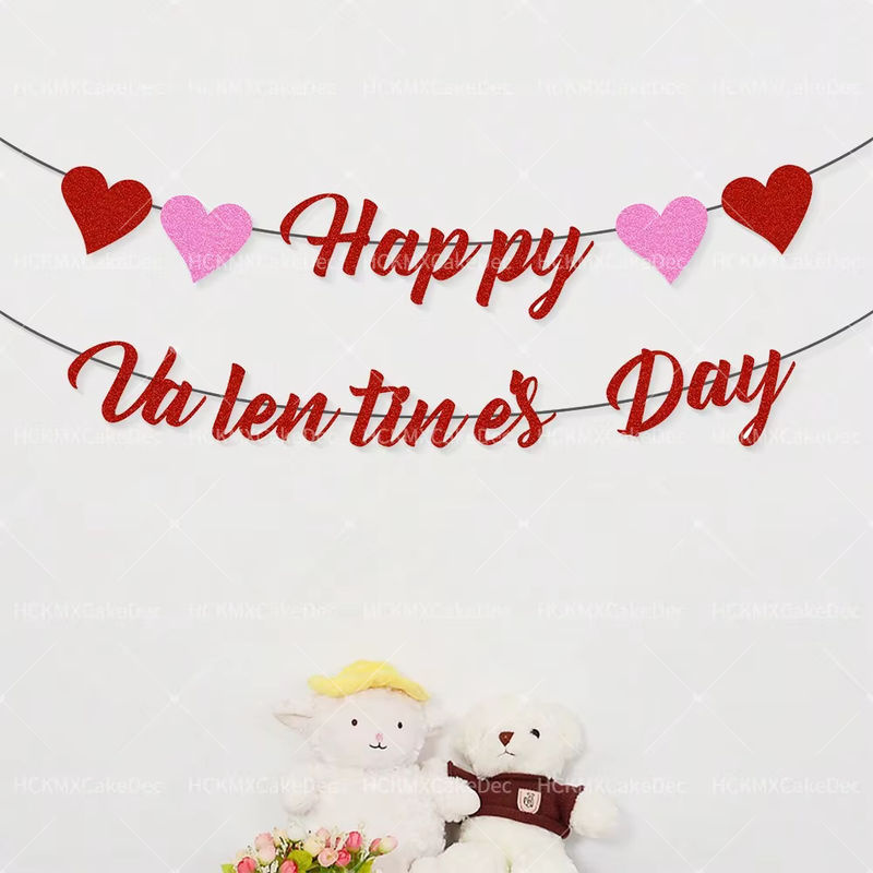 Dekoratives Valentinstag Banner mit roten und gelben Herzen aus Papier für Hochzeit und Zuhause - Bild 2