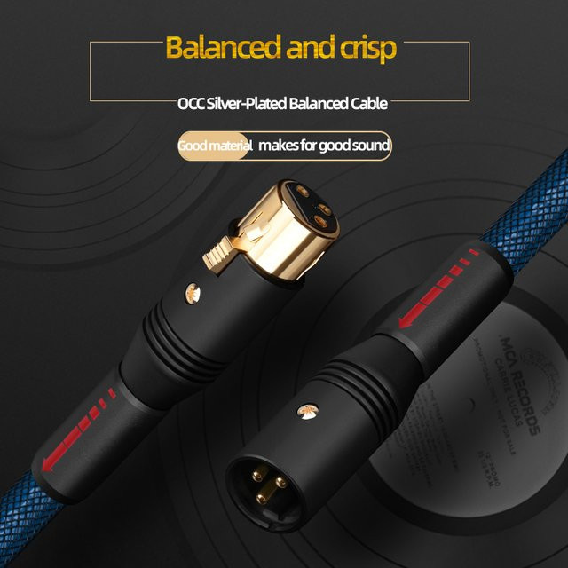 ATAUDIO HiFi-XLR-Kabel mit versilbertem OCC-Kern und 3-poligen symmetrischen XLR-Steckern auf Buchsen in Blau und Silber - Bild 1