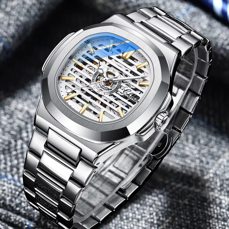 CHENXI Automatik-Armbanduhr Edelstahl, Silber Green, Herren - Bild 5