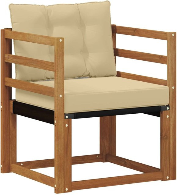 vidaXL Sofa mit Armlehnen aus massivem Akazienholz und Textilene in Natur-beige - Bild 1