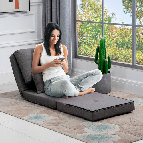 HOMCOM 2-in-1 Bodensessel mit verstellbarer Rückenlehne aus Leinen in Grau, B/T/H: 80 x 60 x 56 cm - Bild 3