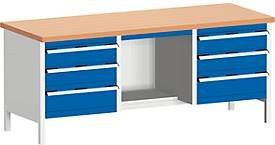 Kastenwerkbank cubio KW-2078-2.9 in Enzianblau mit Holzoberfläche, B/T/H: 200 x 75 x 120 cm - Bild 1