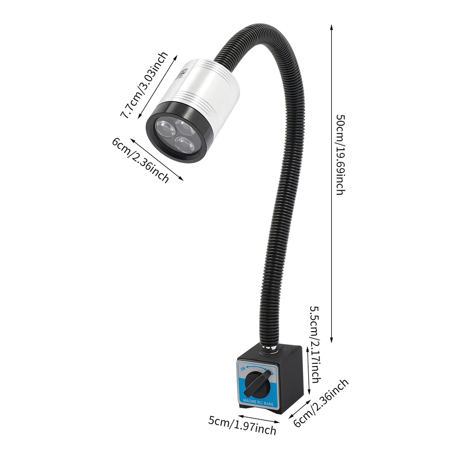 Flexible LED Arbeitsleuchte aus eloxiertem Aluminium mit Magnetfuß, 6W, Silber/Schwarz, Rohrlänge: 50 cm, Adapterlänge: 133 cm - Bild 4