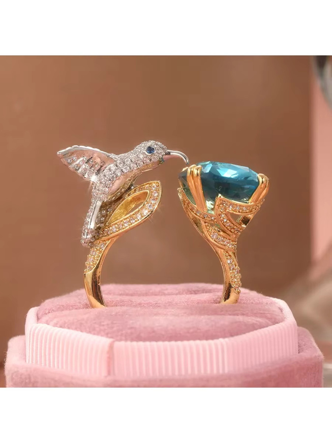 YoYo Vogel-Ring, blauer Stein, Zirkonia, verstellbar, Damen - Bild 4