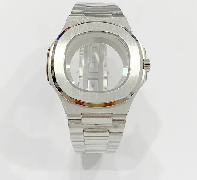 Uhrengehäuse quadratisch, 42 mm, Edelstahl, Saphirglas, Silber, Unisex - Bild 1
