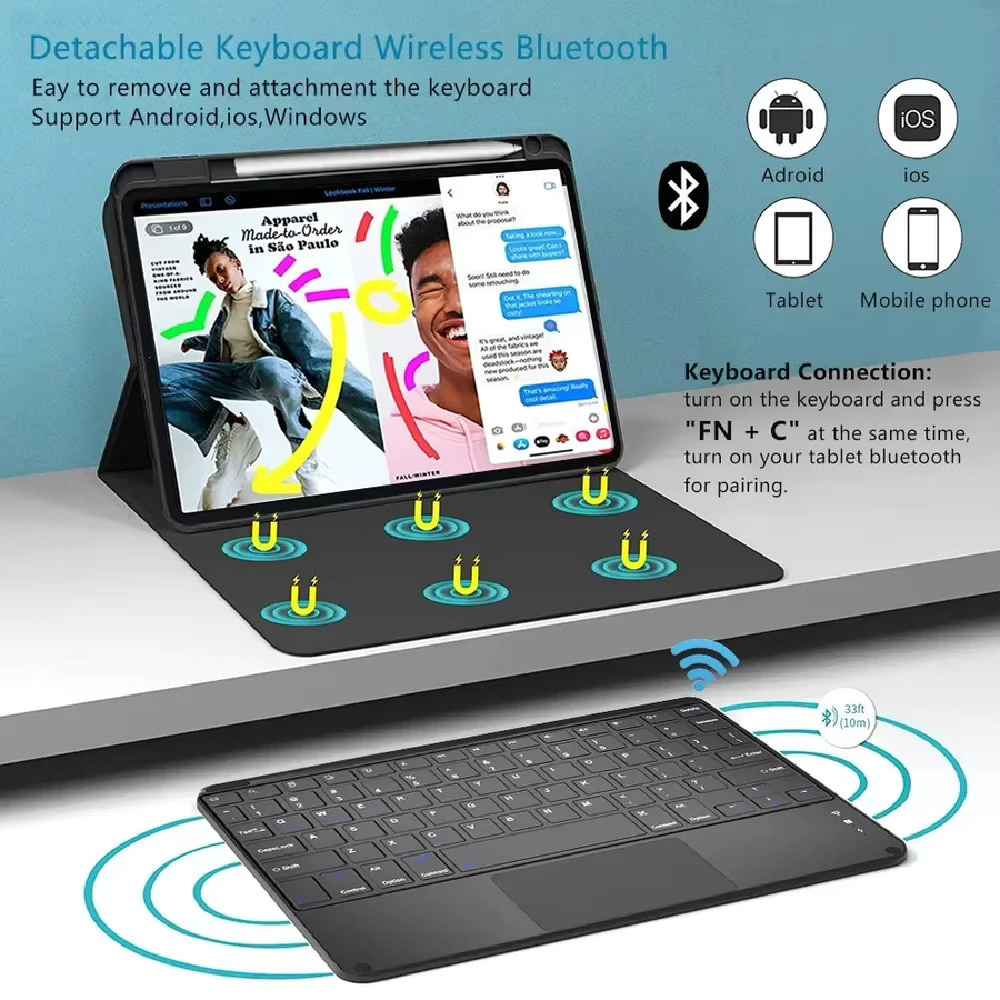 Xiaomi Tastatur-Schutzhülle für Xiaomi Pad 5 und Pad 5 Pro 11 Zoll, kabellose Bluetooth-Tastatur abnehmbar, Schwarz - Bild 6
