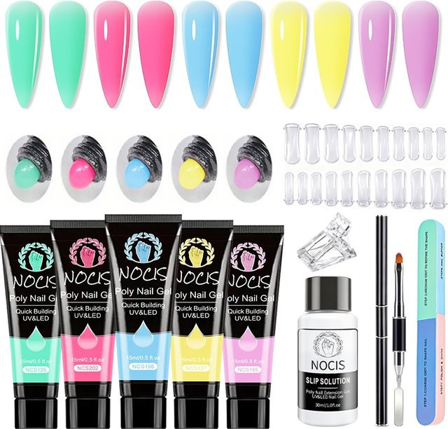 NOCIS Poly Nagelgel-Set, 5 Farben, Aufbaugel, Glänzend - Bild 1