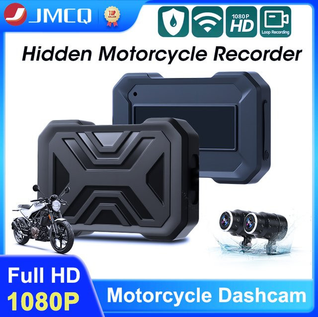JMCQ Motorrad Dash Cam mit WiFi und wasserdichter Video Recorder in Black - Bild 1