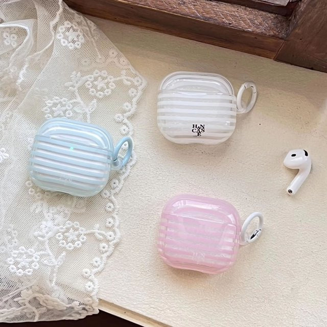 Transparente Schutzhülle für Apple AirPods 1 2 3 4 Pro Pro2 Pro3 mit dreifarbigem horizontalem Streifenmuster in Pink und Multicolour - Bild 1