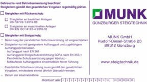 Günzburger Steigtechnik MUNK Kennzeichnungsschild Hinweis-Aufkleber - Bild 1