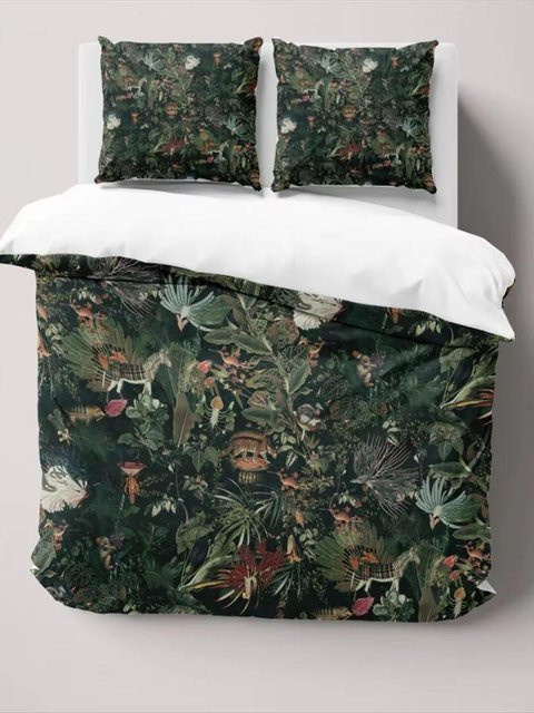 Bettwäsche-Set mit Wald- und Wildtier-Motiv von JMG Household Supplies, florales Naturdesign in Grün, Material Mikrofaser, B/H: 140 x 210 cm - Bild 1